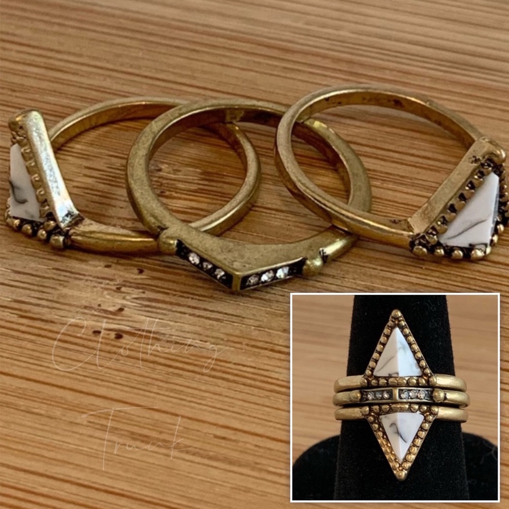NWT Geometric Marble Brass Ring Trio – Size 6.5 - Picture 6 of 11